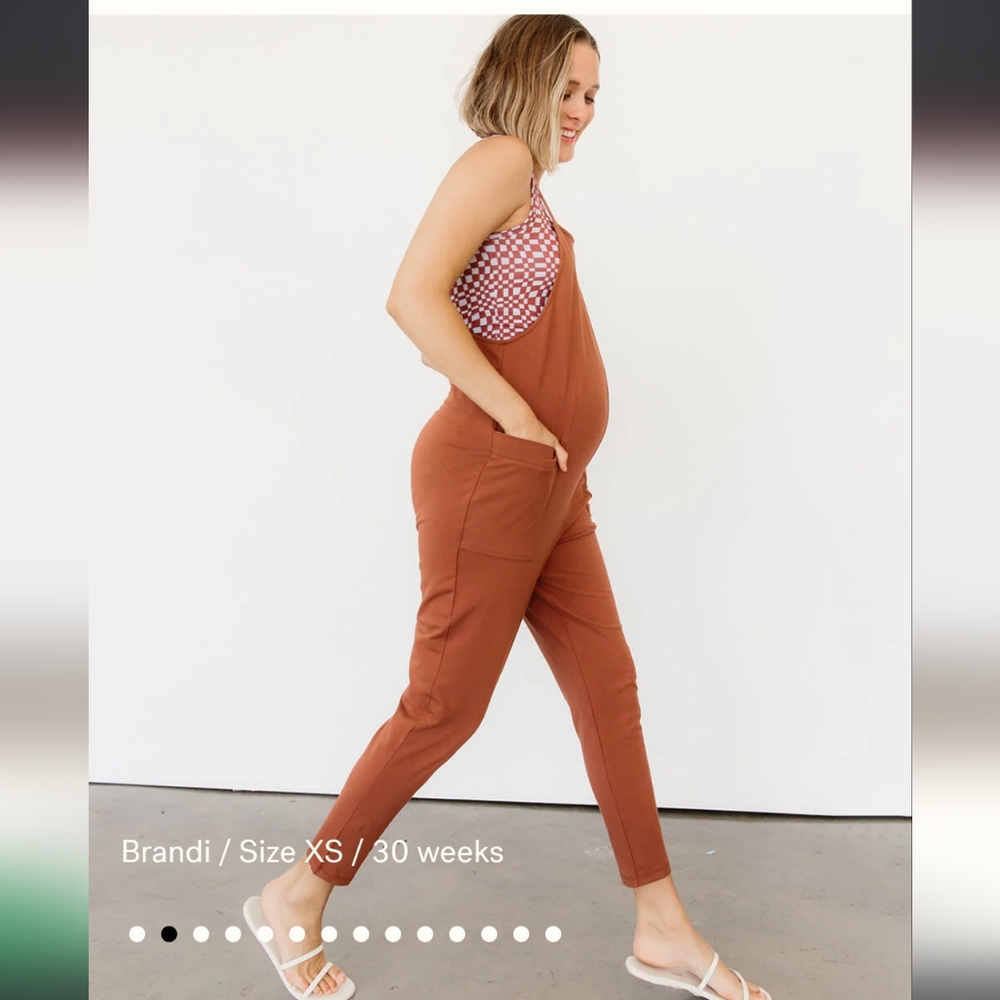 Storq Maternity Anytime Overalls, Medium, Cinnamon